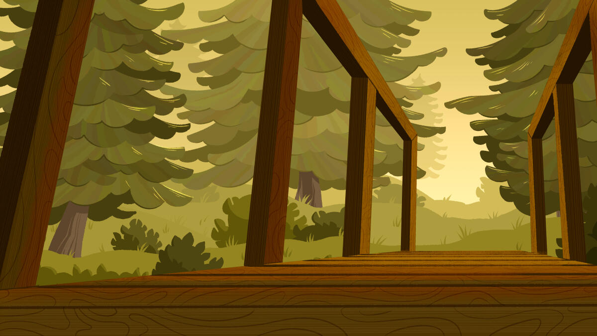 Summer Bridge 2 A digital illustration of a bridge leading into a forested area. The perspective is such that the viewer is low to the ground.